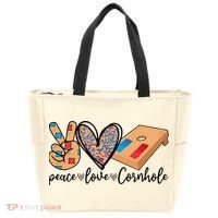 2pNJ Peace Love Cornhole Board Bag Toss Game Cornhole lover Tote Bag thumb 0