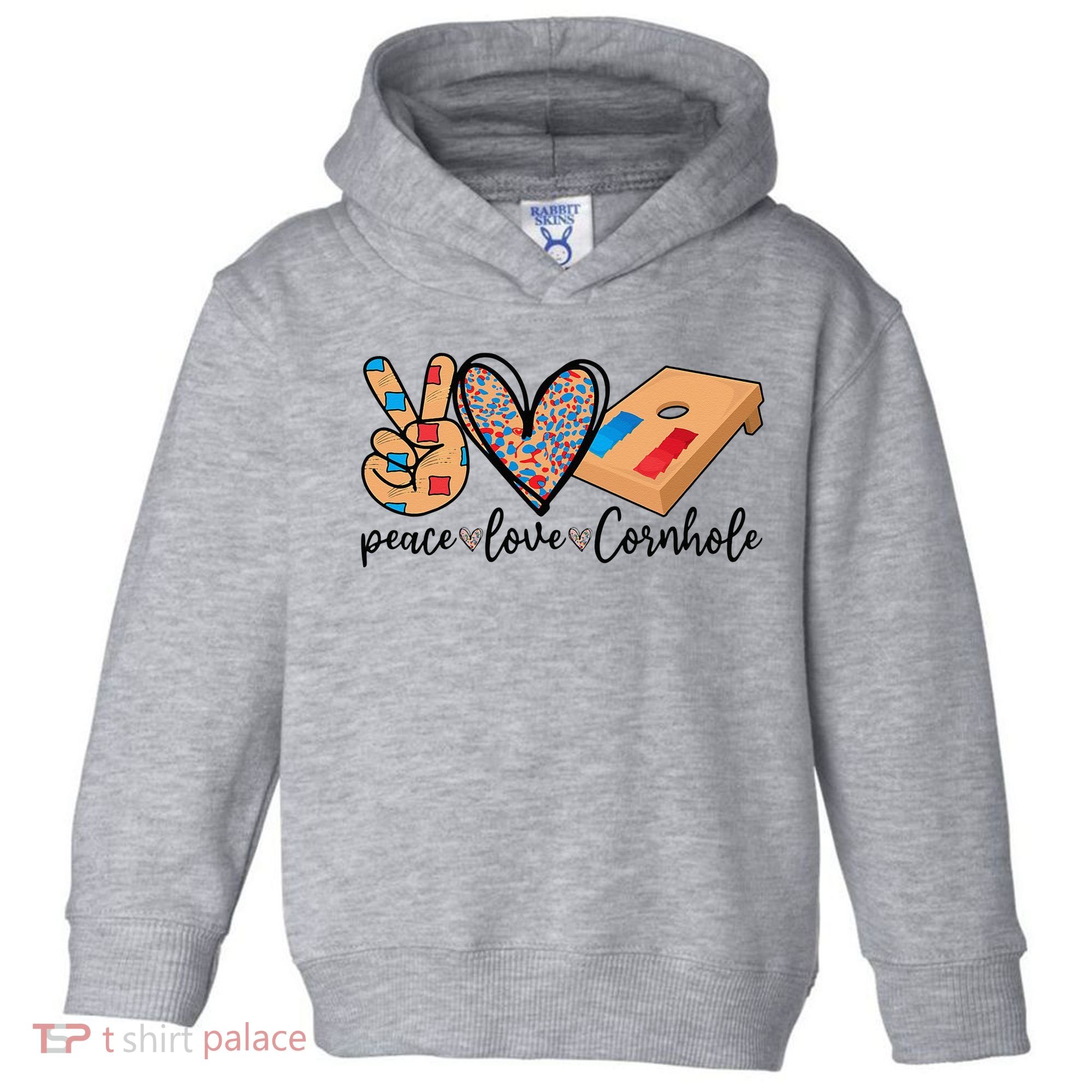 2pNJ Peace Love Cornhole Board Bag Toss Game Cornhole lover Toddler Hoodie