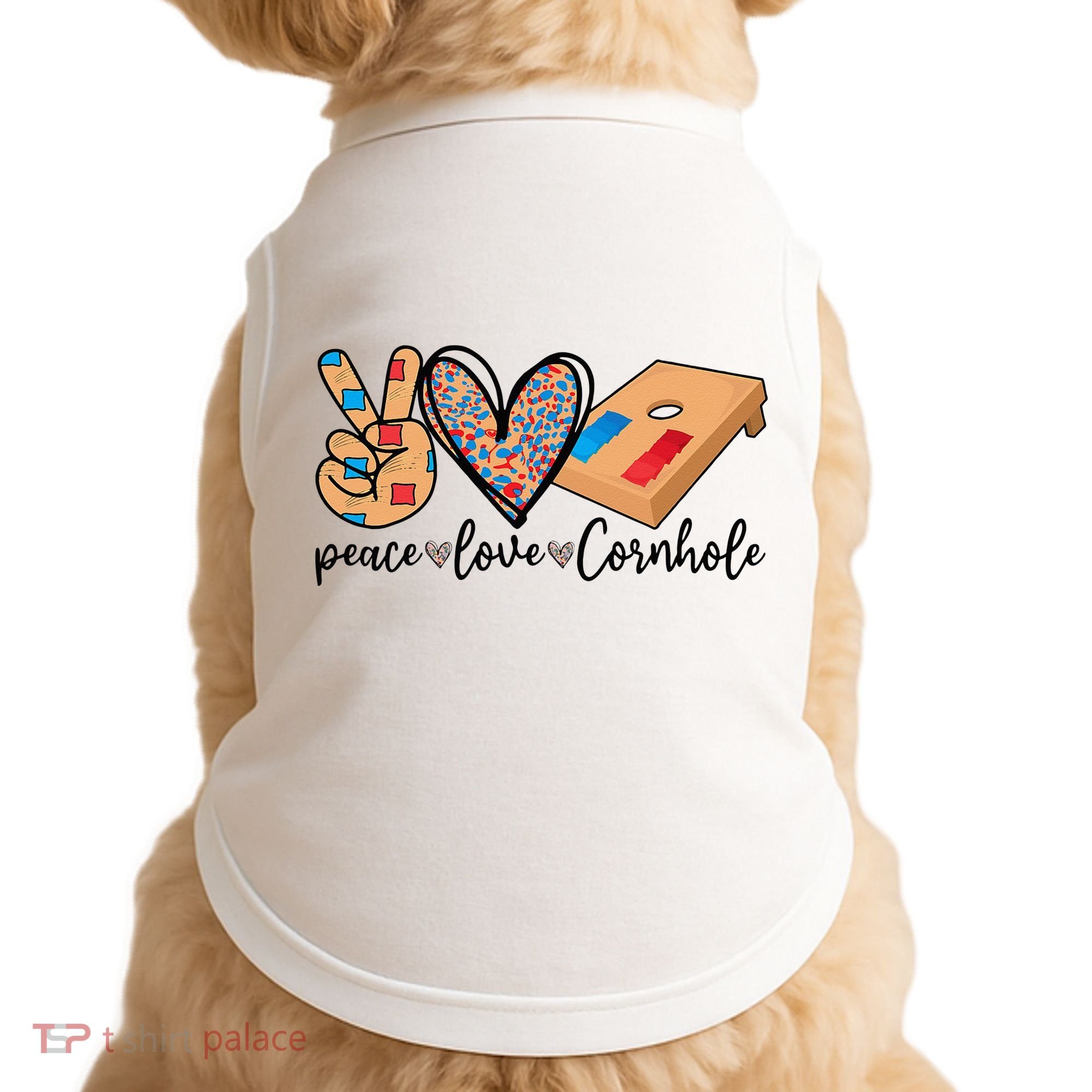 2pNJ Peace Love Cornhole Board Bag Toss Game Cornhole lover Doggie Tank