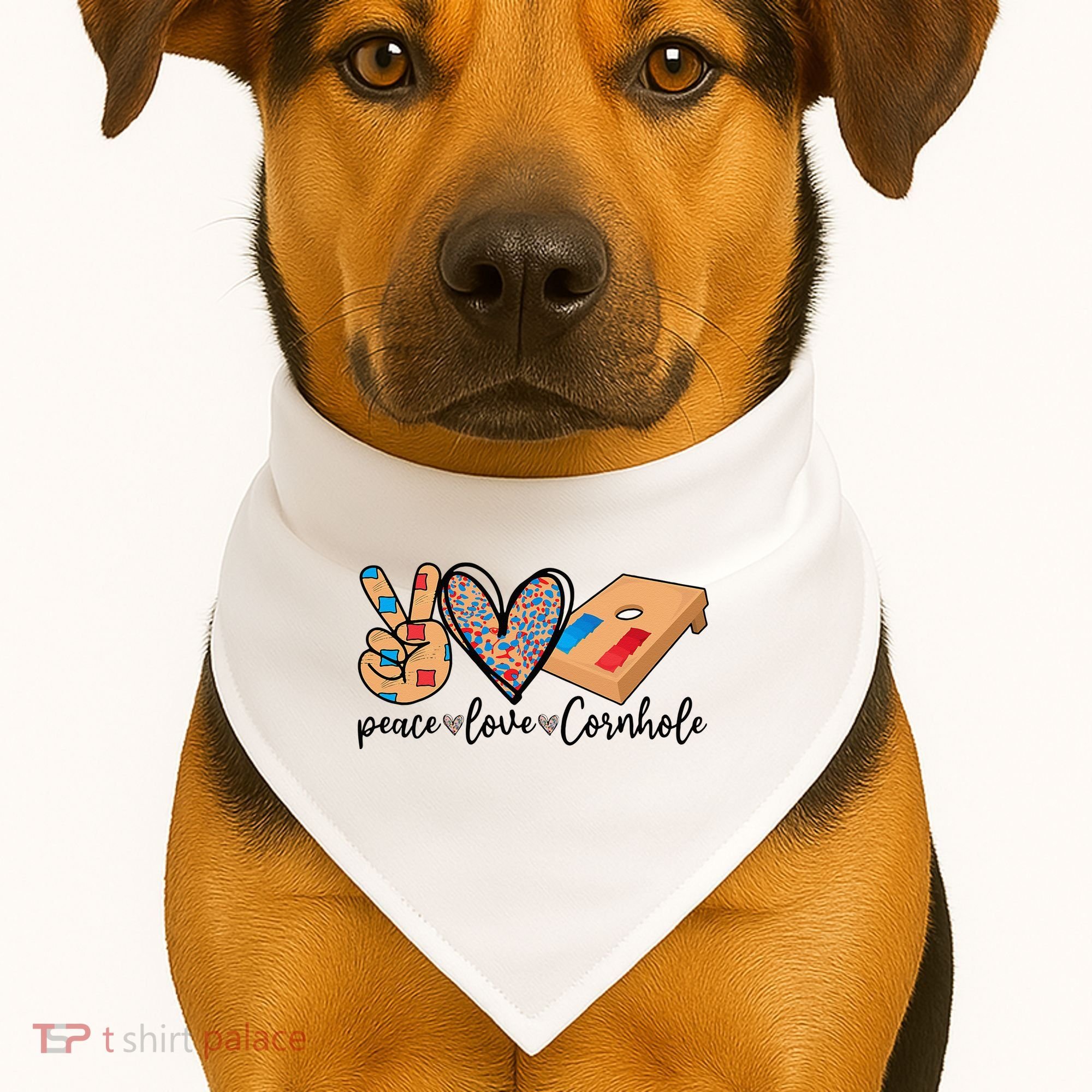 2pNJ Peace Love Cornhole Board Bag Toss Game Cornhole lover USA-Made Doggie Bandana