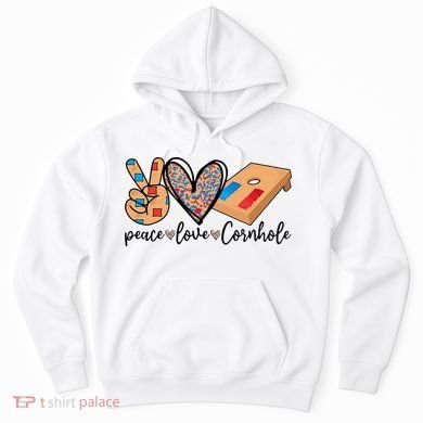 2pNJ Peace Love Cornhole Board Bag Toss Game Cornhole lover Hoodie