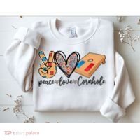 2pNJ Peace Love Cornhole Board Bag Toss Game Cornhole lover Sweatshirt thumb 2