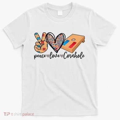 2pNJ Peace Love Cornhole Board Bag Toss Game Cornhole lover T-Shirt