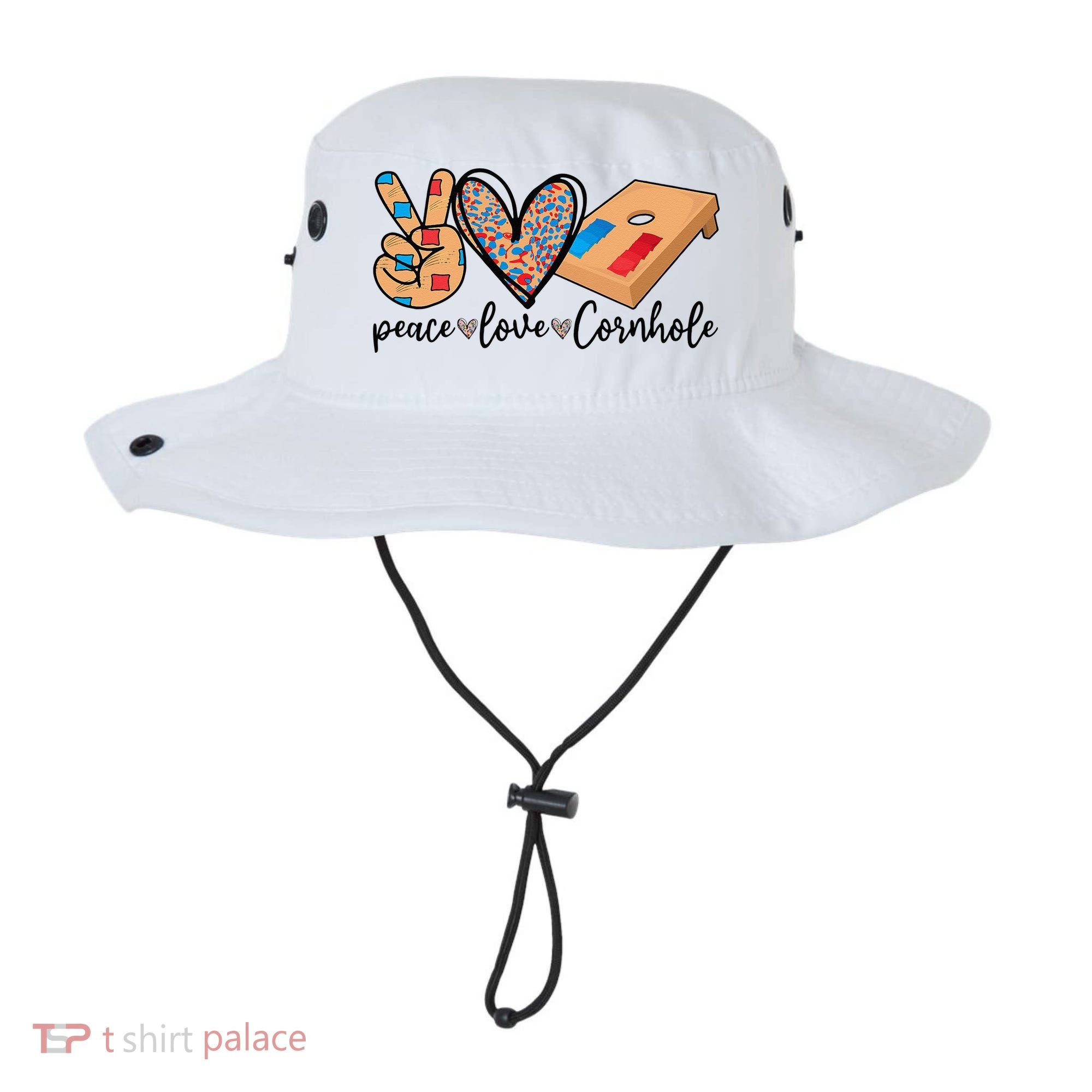 2pNJ Peace Love Cornhole Board Bag Toss Game Cornhole lover Bucket Hat