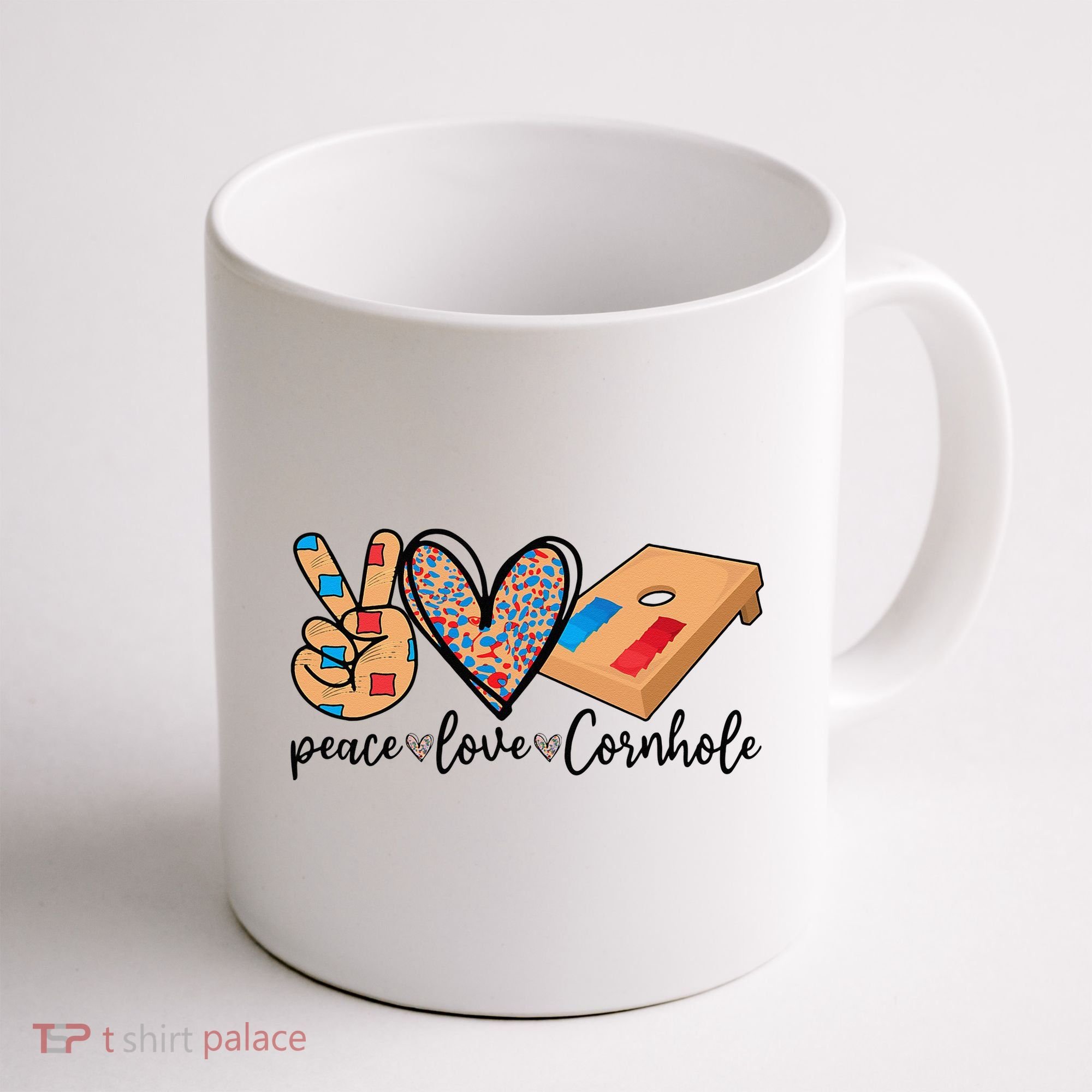 2pNJ Peace Love Cornhole Board Bag Toss Game Cornhole lover Coffee Mug