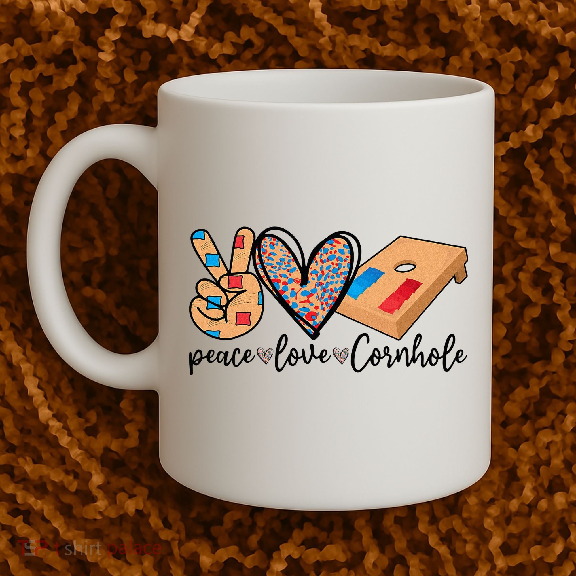 2pNJ Peace Love Cornhole Board Bag Toss Game Cornhole lover Coffee Mug