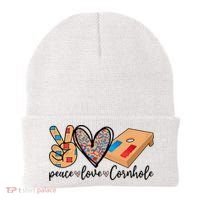 2pNJ Peace Love Cornhole Board Bag Toss Game Cornhole lover Beanie thumb 0