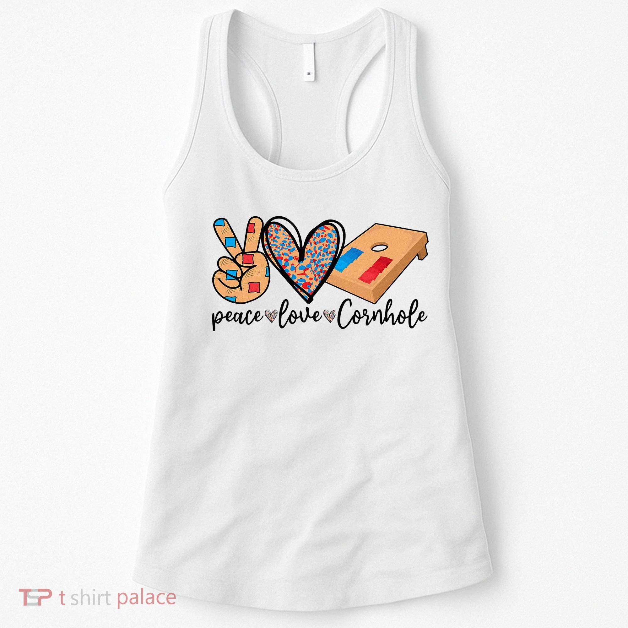 2pNJ Peace Love Cornhole Board Bag Toss Game Cornhole lover Women's Tank Top