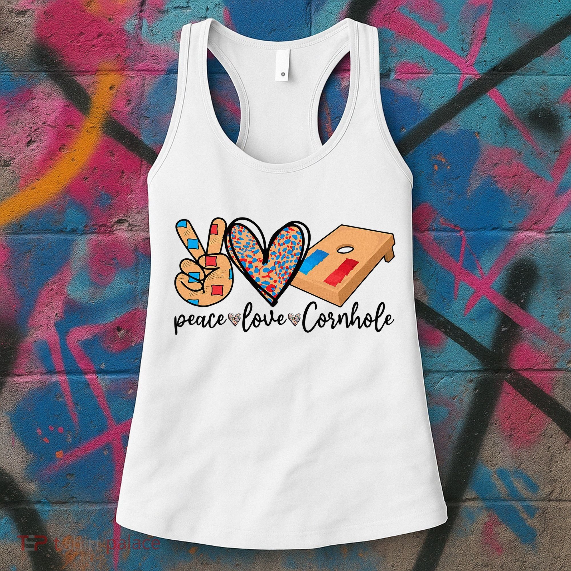 2pNJ Peace Love Cornhole Board Bag Toss Game Cornhole lover Women's Tank Top