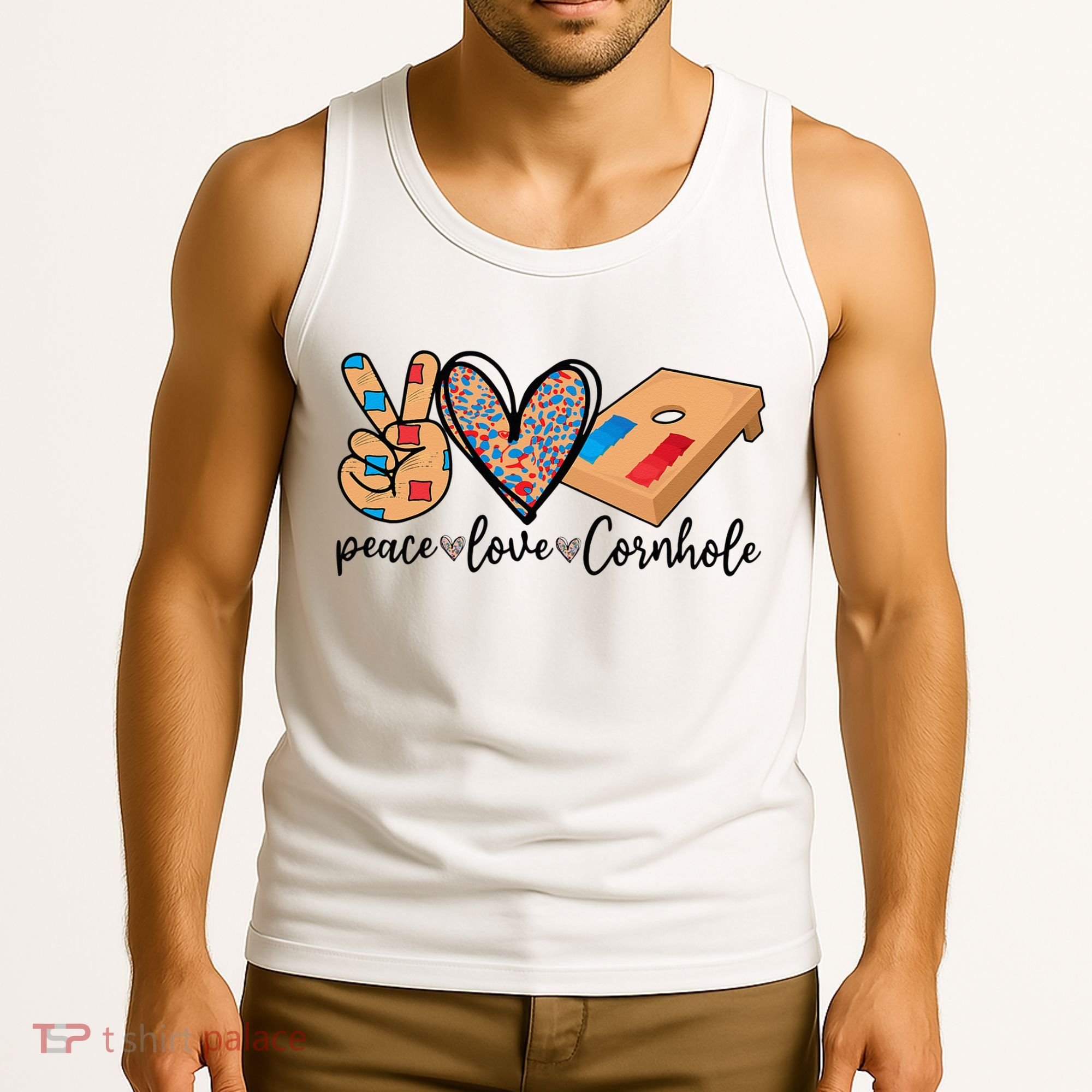 2pNJ Peace Love Cornhole Board Bag Toss Game Cornhole lover Tank Top