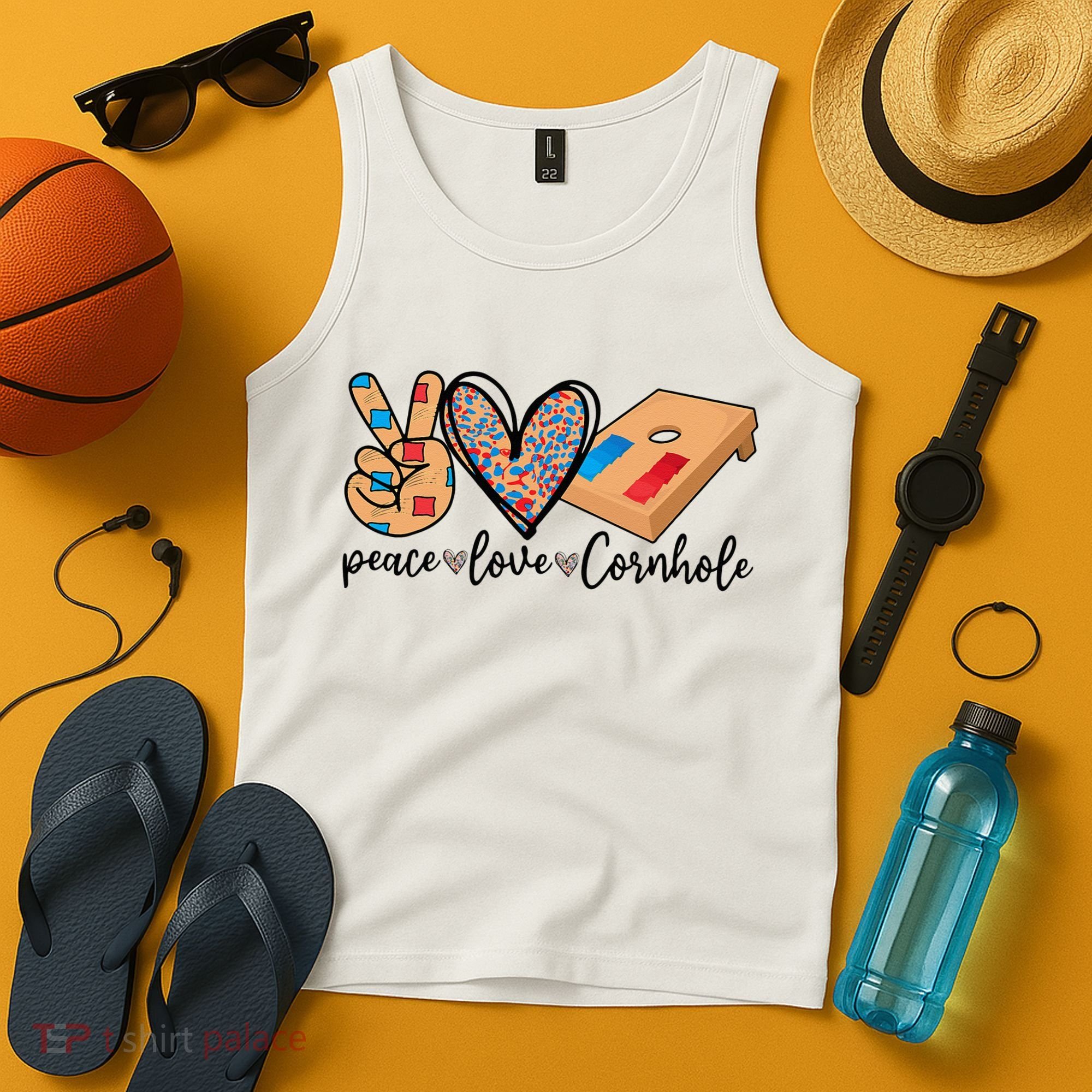2pNJ Peace Love Cornhole Board Bag Toss Game Cornhole lover Tank Top