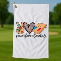 2pNJ Peace Love Cornhole Board Bag Toss Game Cornhole lover Golf Towel thumb 1
