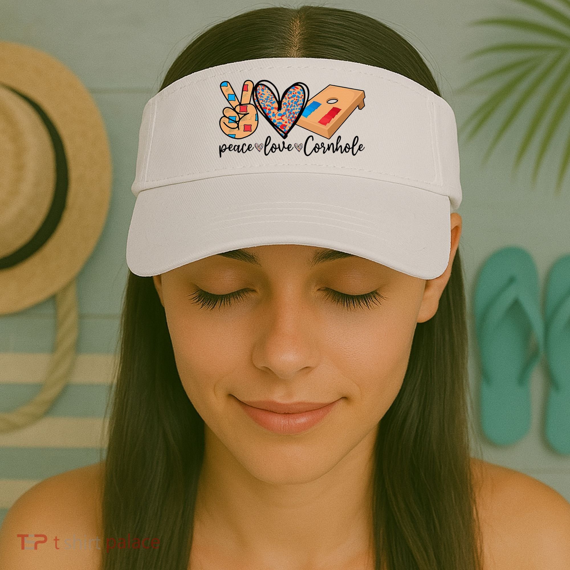 2pNJ Peace Love Cornhole Board Bag Toss Game Cornhole lover Visor