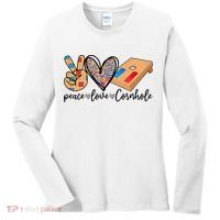 2pNJ Peace Love Cornhole Board Bag Toss Game Cornhole lover Women's Long Sleeve Shirt thumb 0