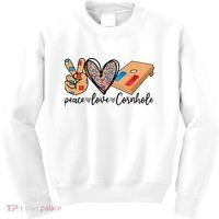 2pNJ Peace Love Cornhole Board Bag Toss Game Cornhole lover Kids Sweatshirt thumb 0
