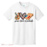 2pNJ Peace Love Cornhole Board Bag Toss Game Cornhole lover Kids T-Shirt thumb 0