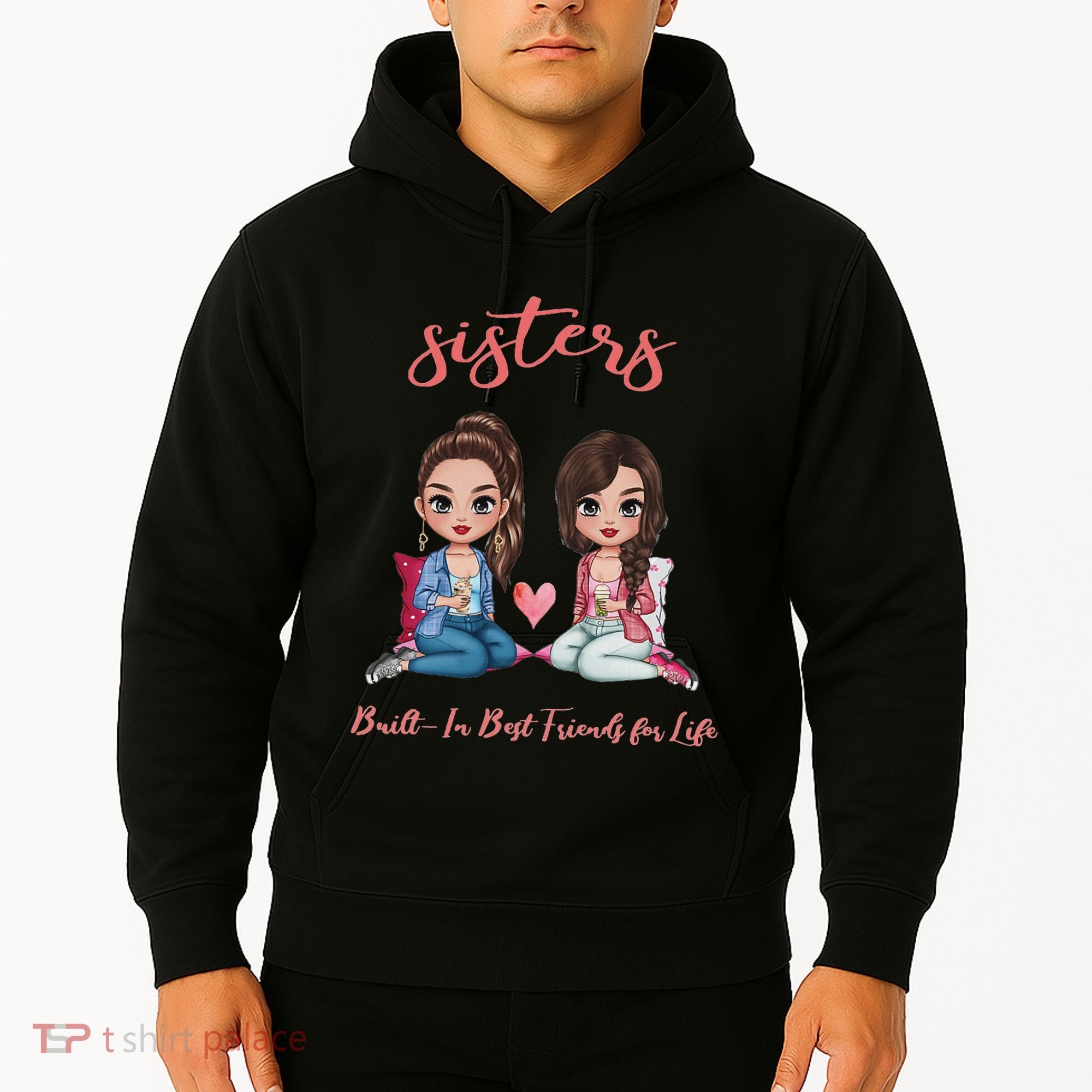 2 Sisters Anime Chibi Built In Best Friends For Life Hoodie