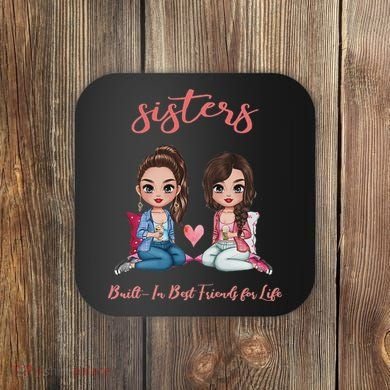 2 Sisters Anime Chibi Built In Best Friends For Life Coaster