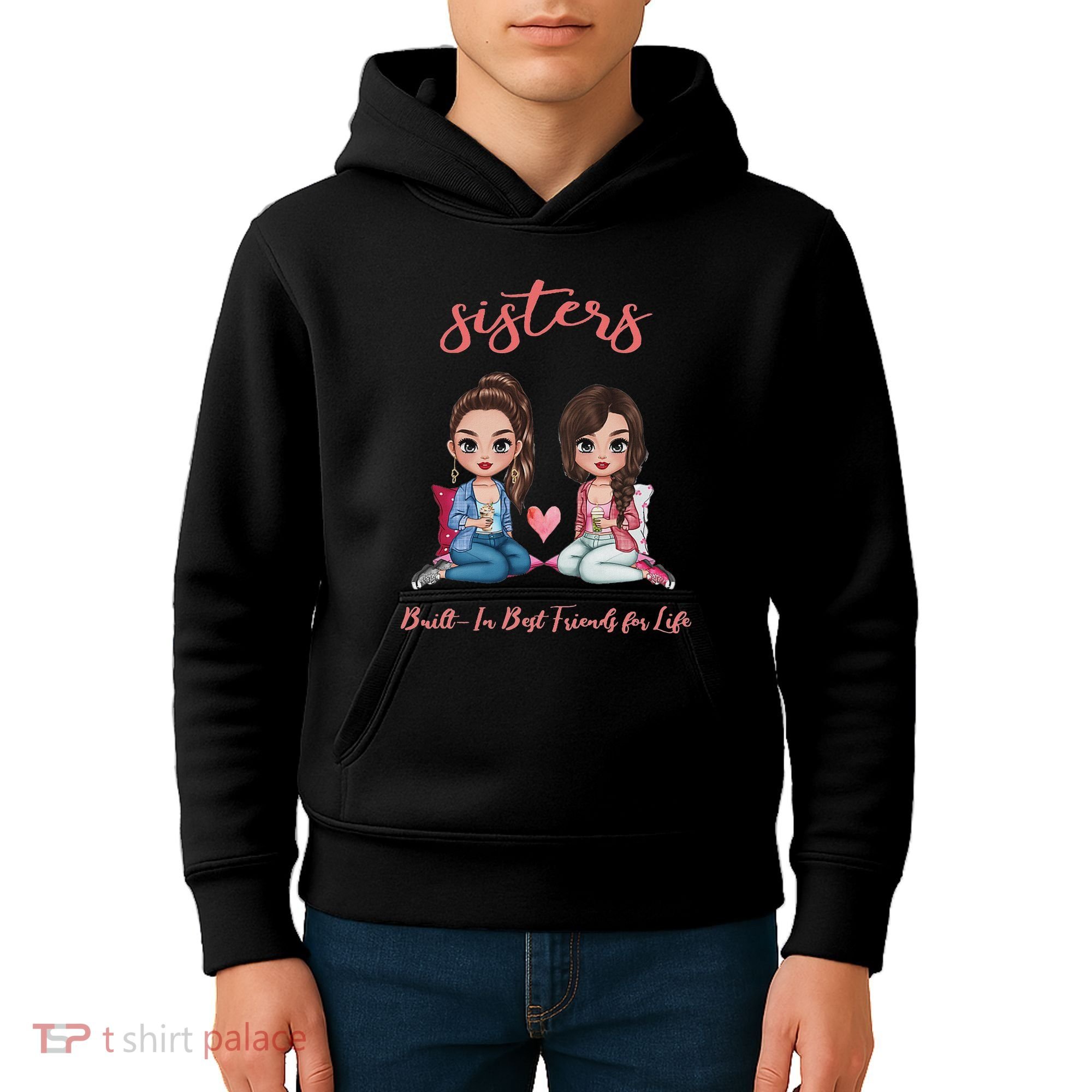 2 Sisters Anime Chibi Built In Best Friends For Life Kids Hoodie