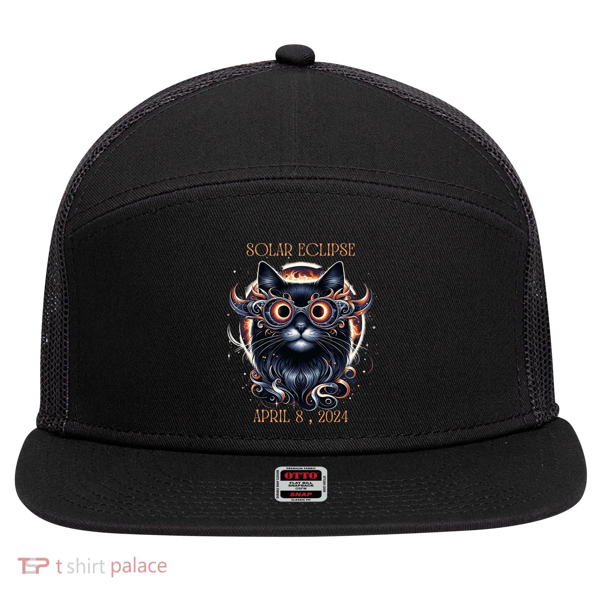2024 Solar Eclipse Fantasy Cat Wearing Solar Eclipse Glasses 7 Panel Mesh Trucker Snapback Hat