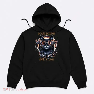 2024 Solar Eclipse Fantasy Cat Wearing Solar Eclipse Glasses Hoodie
