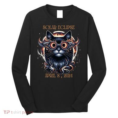 2024 Solar Eclipse Fantasy Cat Wearing Solar Eclipse Glasses Long Sleeve Shirt