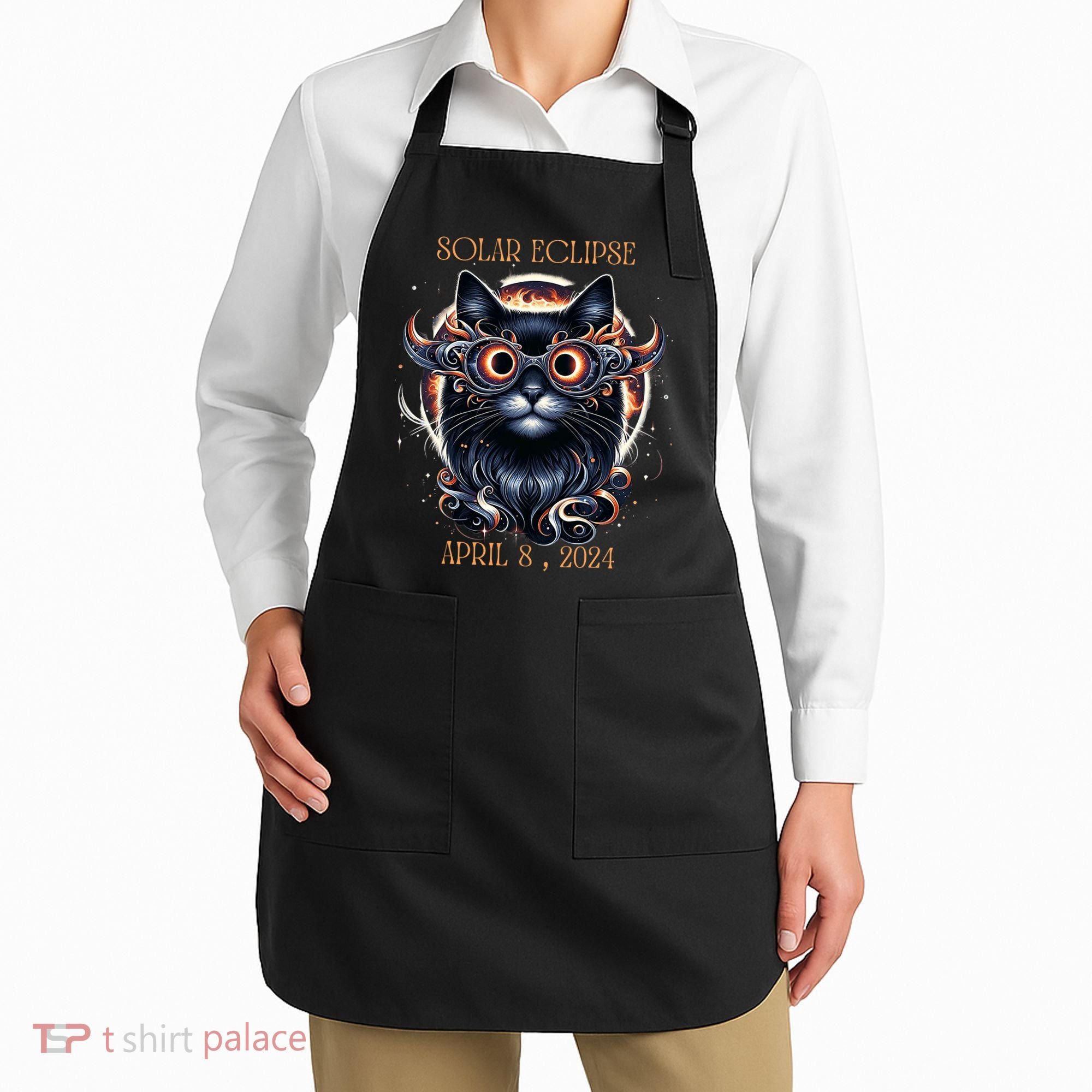 2024 Solar Eclipse Fantasy Cat Wearing Solar Eclipse Glasses Apron