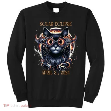 2024 Solar Eclipse Fantasy Cat Wearing Solar Eclipse Glasses Sweatshirt