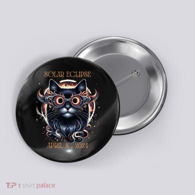 2024 Solar Eclipse Fantasy Cat Wearing Solar Eclipse Glasses Button