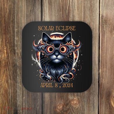 2024 Solar Eclipse Fantasy Cat Wearing Solar Eclipse Glasses Coaster