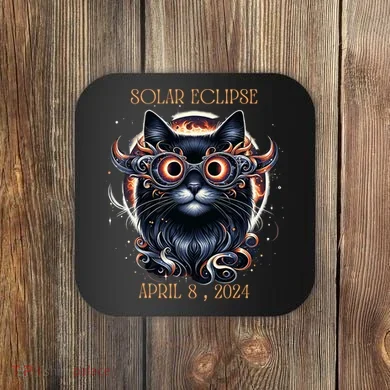 2024 Solar Eclipse Fantasy Cat Wearing Solar Eclipse Glasses Coaster