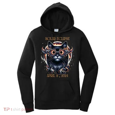 2024 Solar Eclipse Fantasy Cat Wearing Solar Eclipse Glasses Women's Hoodie