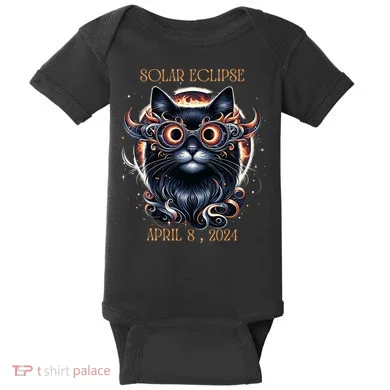 2024 Solar Eclipse Fantasy Cat Wearing Solar Eclipse Glasses Baby Bodysuit