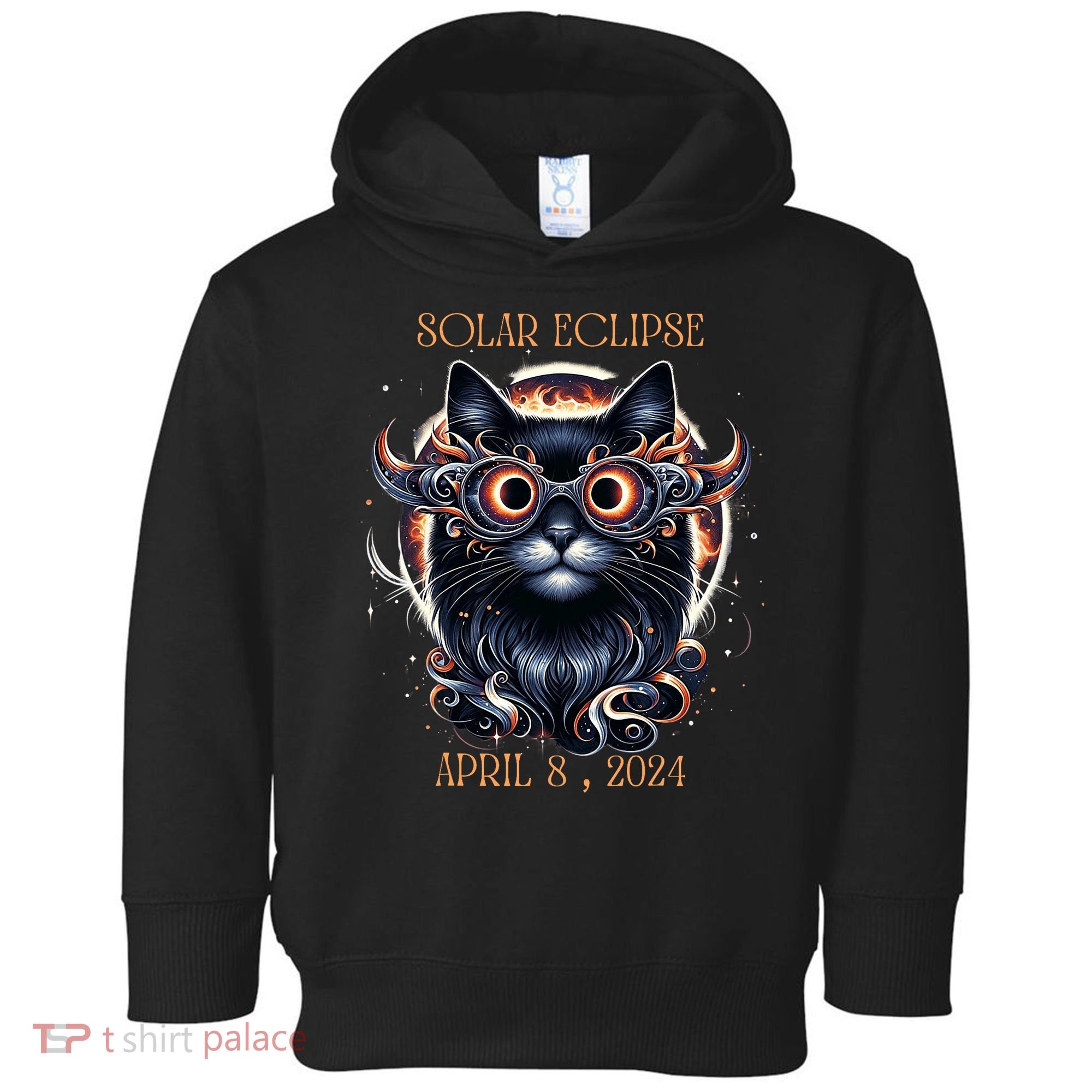 2024 Solar Eclipse Fantasy Cat Wearing Solar Eclipse Glasses Toddler Hoodie