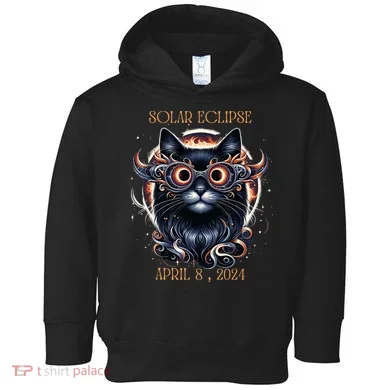 2024 Solar Eclipse Fantasy Cat Wearing Solar Eclipse Glasses Toddler Hoodie