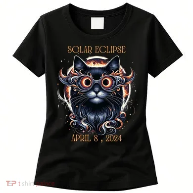 2024 Solar Eclipse Fantasy Cat Wearing Solar Eclipse Glasses Women's T-Shirt