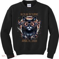 2024 Solar Eclipse Fantasy Cat Wearing Solar Eclipse Glasses Kids Sweatshirt thumb 0
