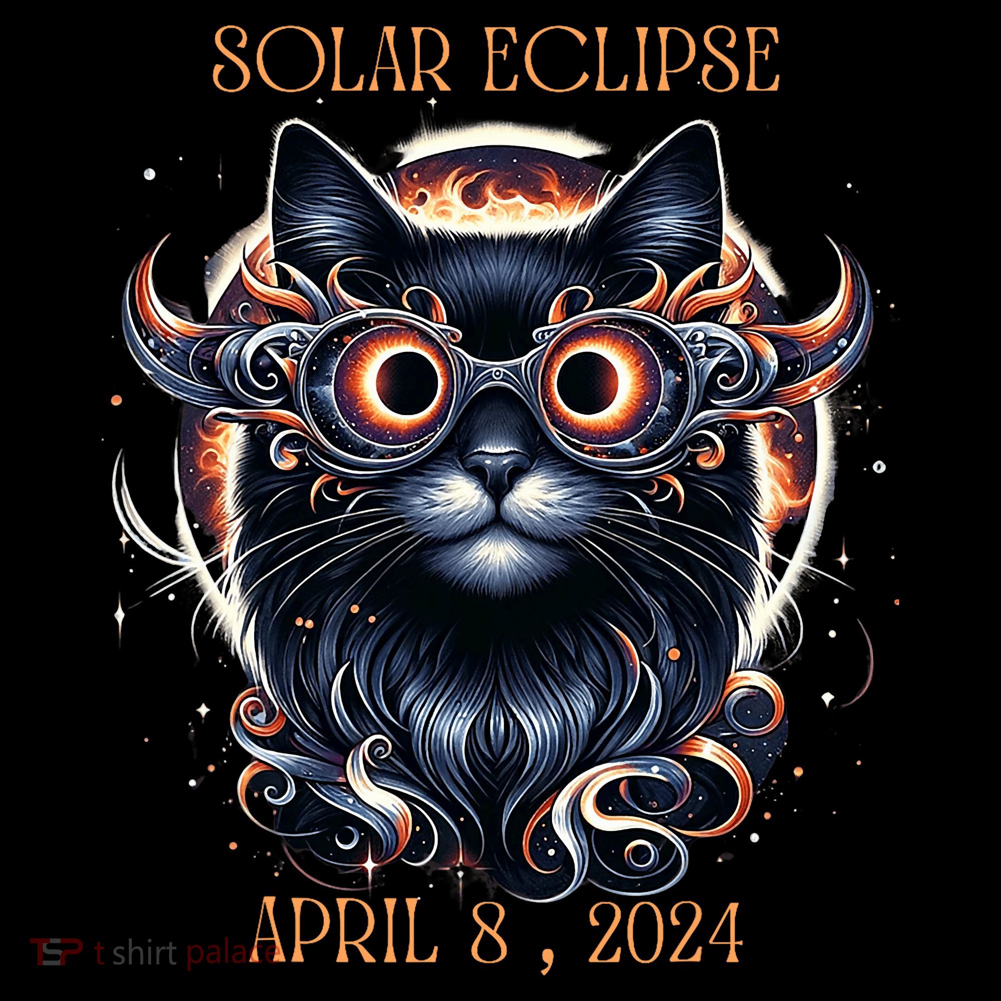 2024 Solar Eclipse Fantasy Cat Wearing Solar Eclipse Glasses Kids T-Shirt