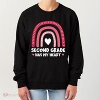 2nd Second Grade Has My Heart Rainbow Valentines Day Teacher Women's Sweatshirt thumb 0