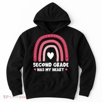 2nd Second Grade Has My Heart Rainbow Valentines Day Teacher Hoodie