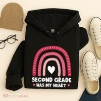 2nd Second Grade Has My Heart Rainbow Valentines Day Teacher Hoodie thumb 4