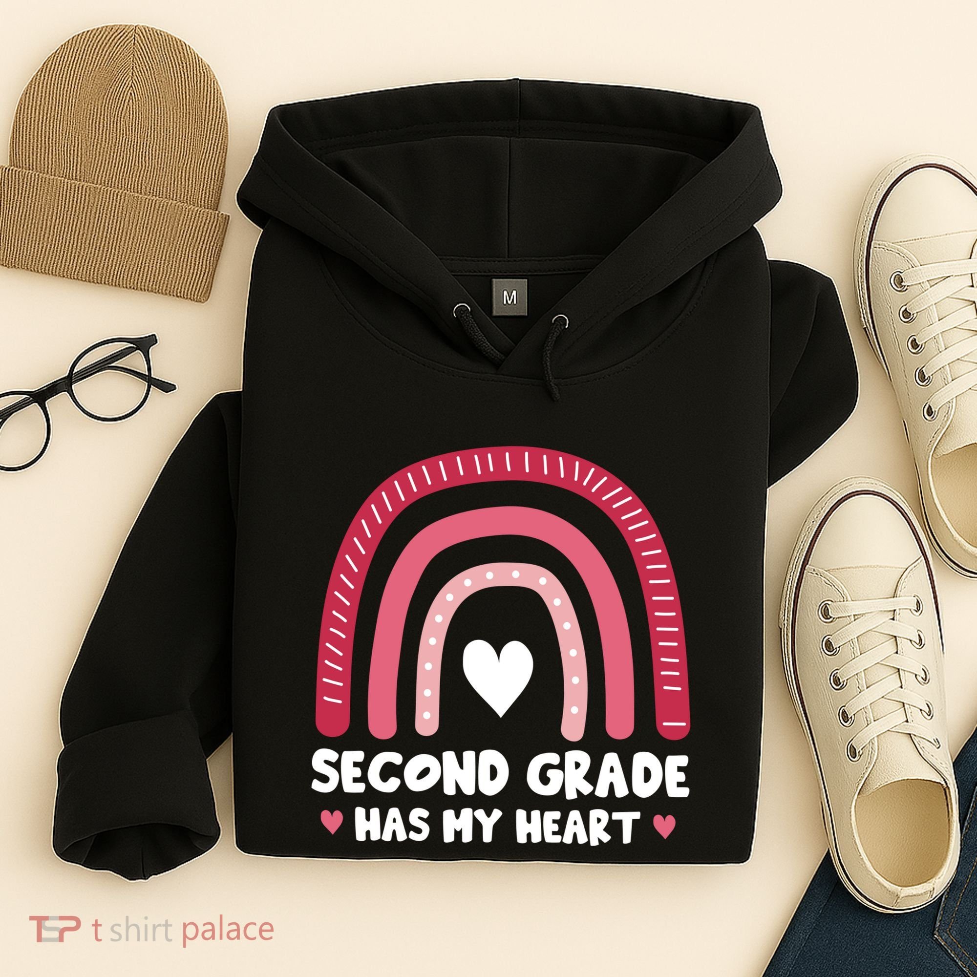 2nd Second Grade Has My Heart Rainbow Valentines Day Teacher Hoodie