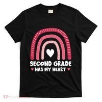 2nd Second Grade Has My Heart Rainbow Valentines Day Teacher T-Shirt thumb 0