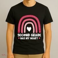 2nd Second Grade Has My Heart Rainbow Valentines Day Teacher T-Shirt thumb 3