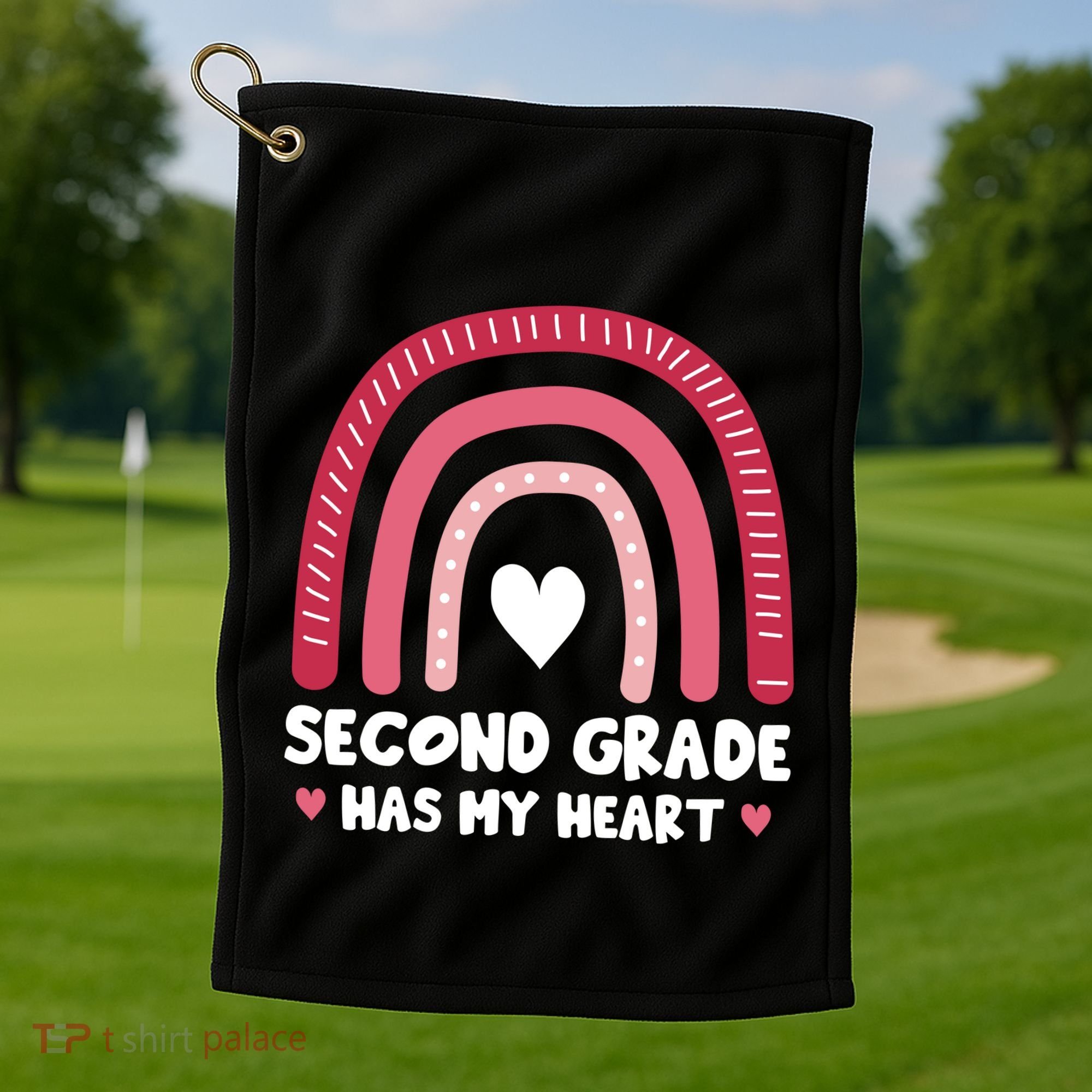 2nd Second Grade Has My Heart Rainbow Valentines Day Teacher Golf Towel