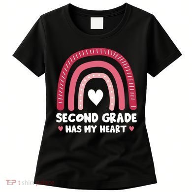 2nd Second Grade Has My Heart Rainbow Valentines Day Teacher Women's T-Shirt