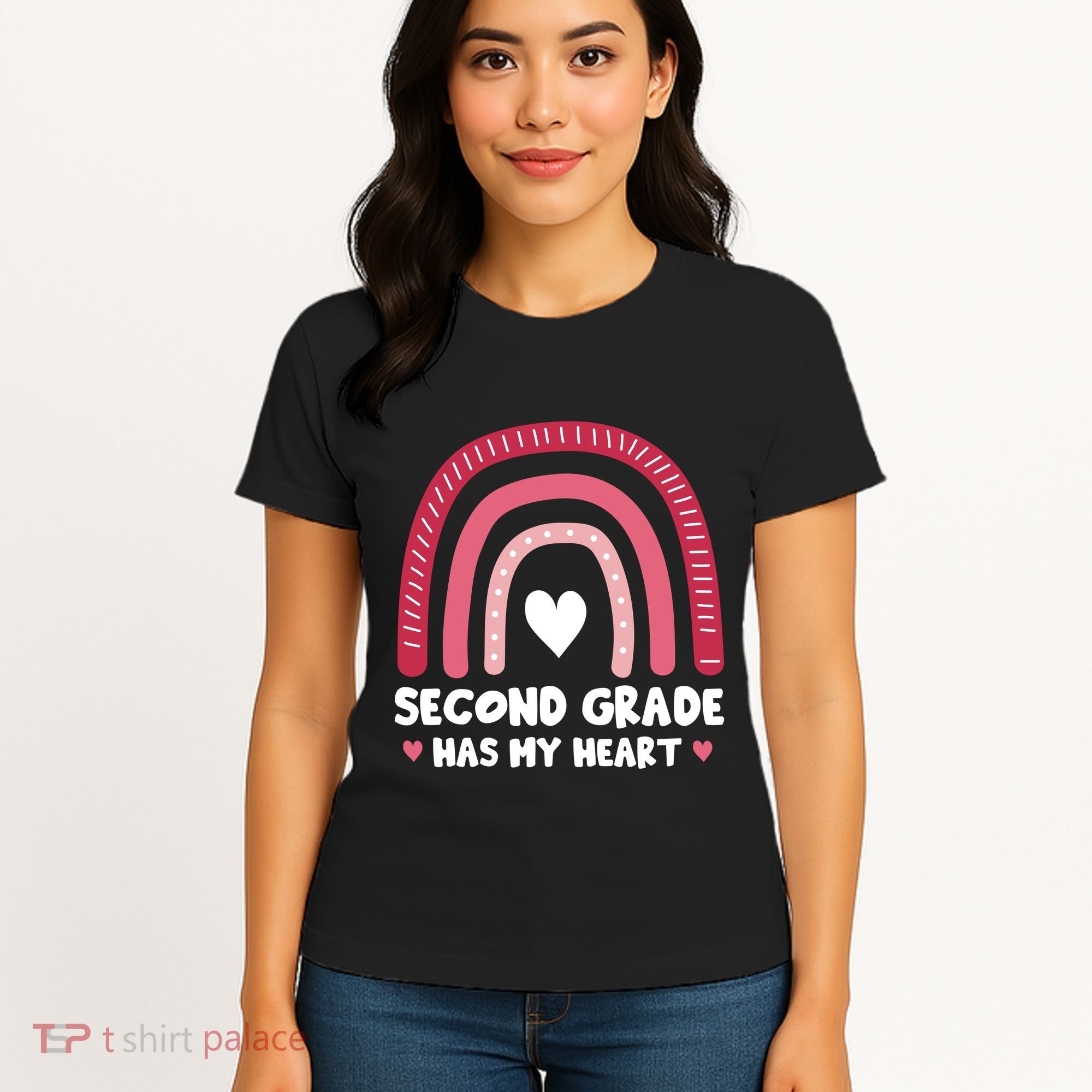 2nd Second Grade Has My Heart Rainbow Valentines Day Teacher Women's T-Shirt