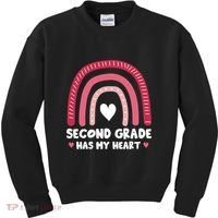 2nd Second Grade Has My Heart Rainbow Valentines Day Teacher Kids Sweatshirt thumb 0