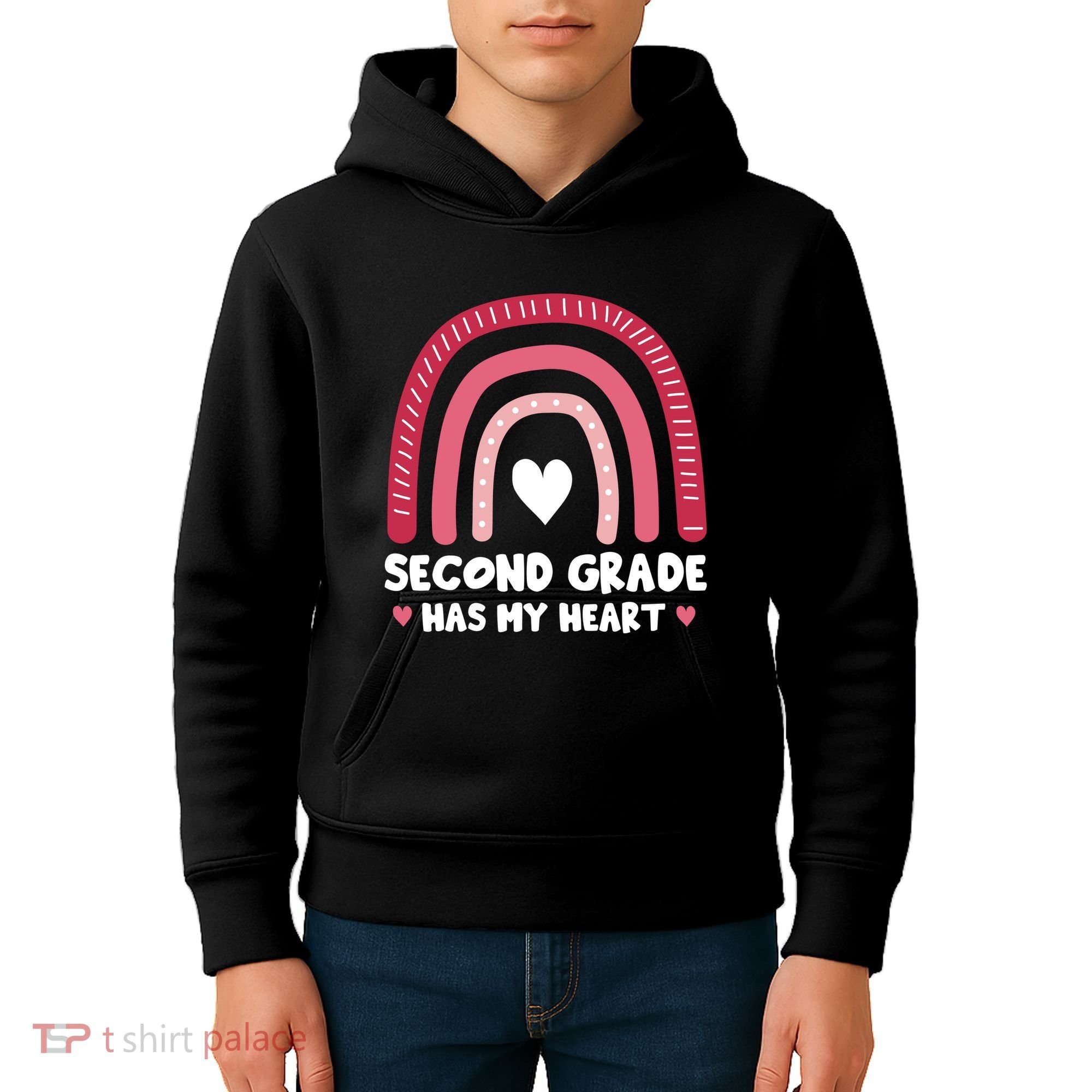 2nd Second Grade Has My Heart Rainbow Valentines Day Teacher Kids Hoodie
