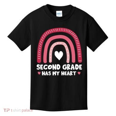 2nd Second Grade Has My Heart Rainbow Valentines Day Teacher Kids T-Shirt